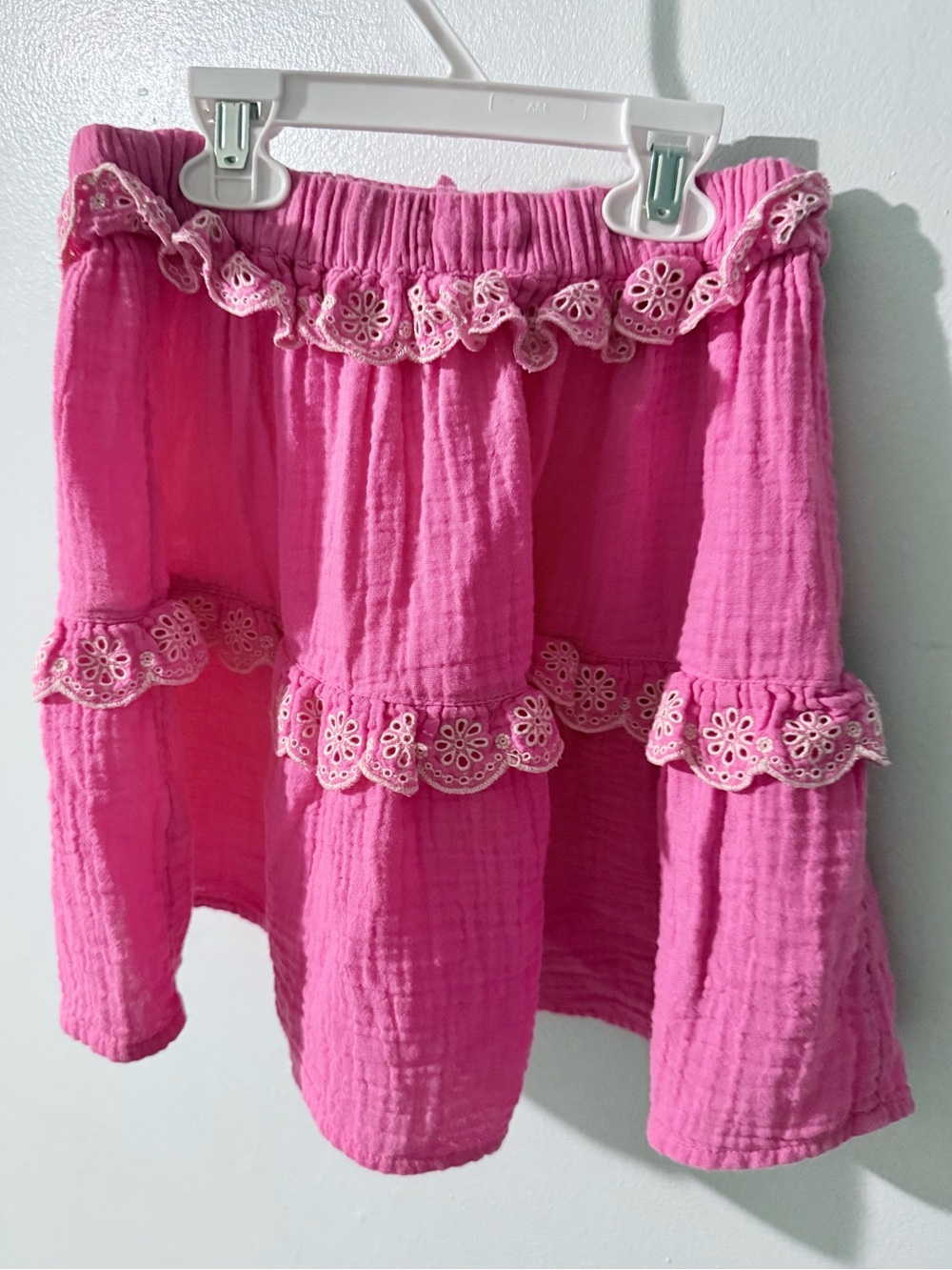 Mini Boden Bright Pink Tiered Eyelet Trim Skirt - Picture 2 of 6